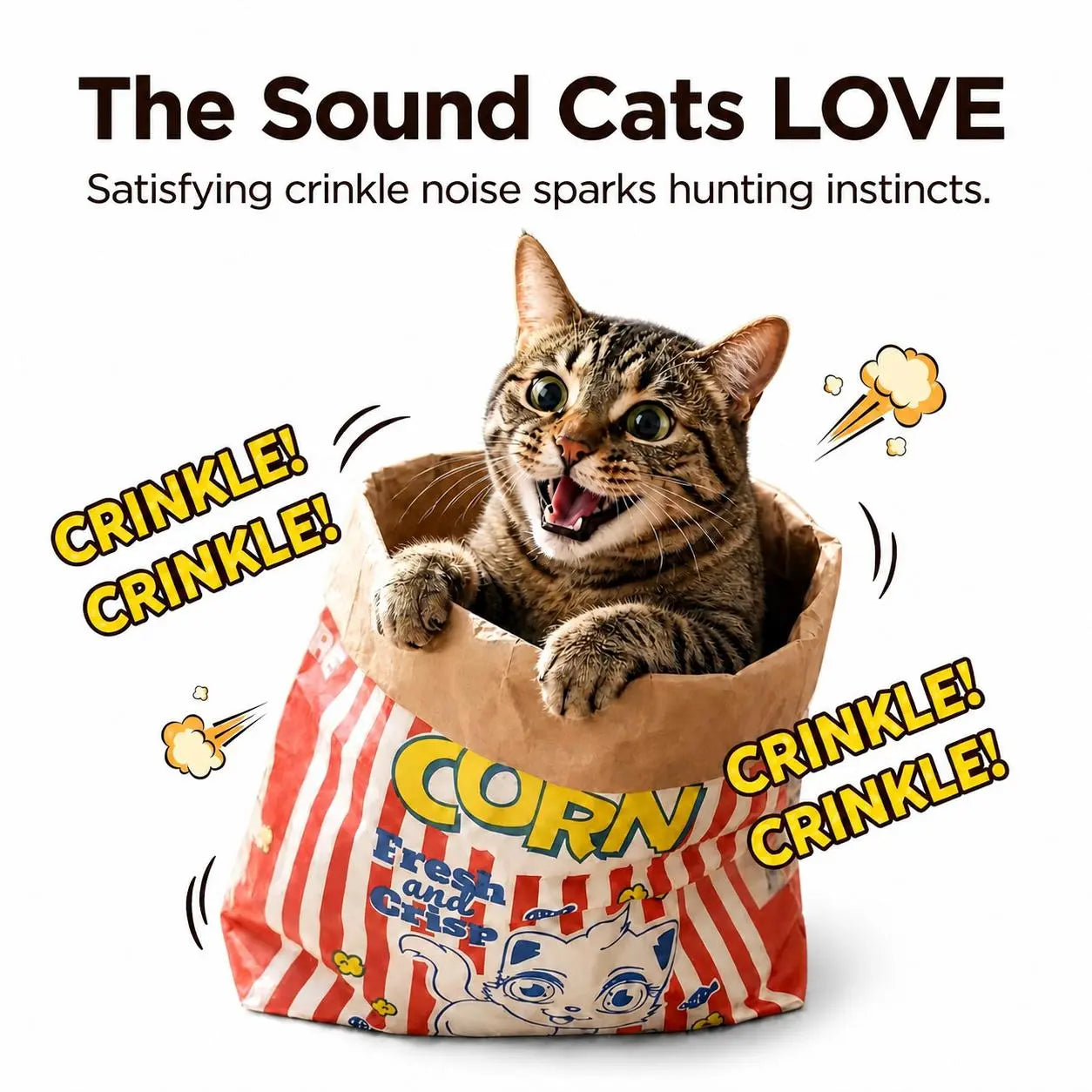 Upgrade Cat Toy Cute Large Kraft Paper Double-Layer Crinkle Bag Cat Hideout (29.53*13.78Inch), Hide & Seek Play Tunnel Cat Bed Puzzle Relaxation, Cat Hideout Toy Cat Crinkle Toy for Indoor Kittens & Adult