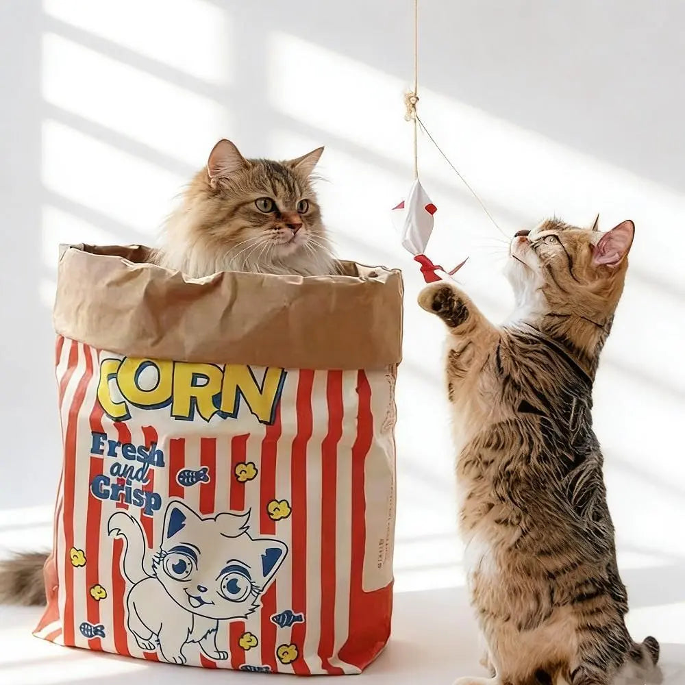 Upgrade Cat Toy Cute Large Kraft Paper Double-Layer Crinkle Bag Cat Hideout (29.53*13.78Inch), Hide & Seek Play Tunnel Cat Bed Puzzle Relaxation, Cat Hideout Toy Cat Crinkle Toy for Indoor Kittens & Adult