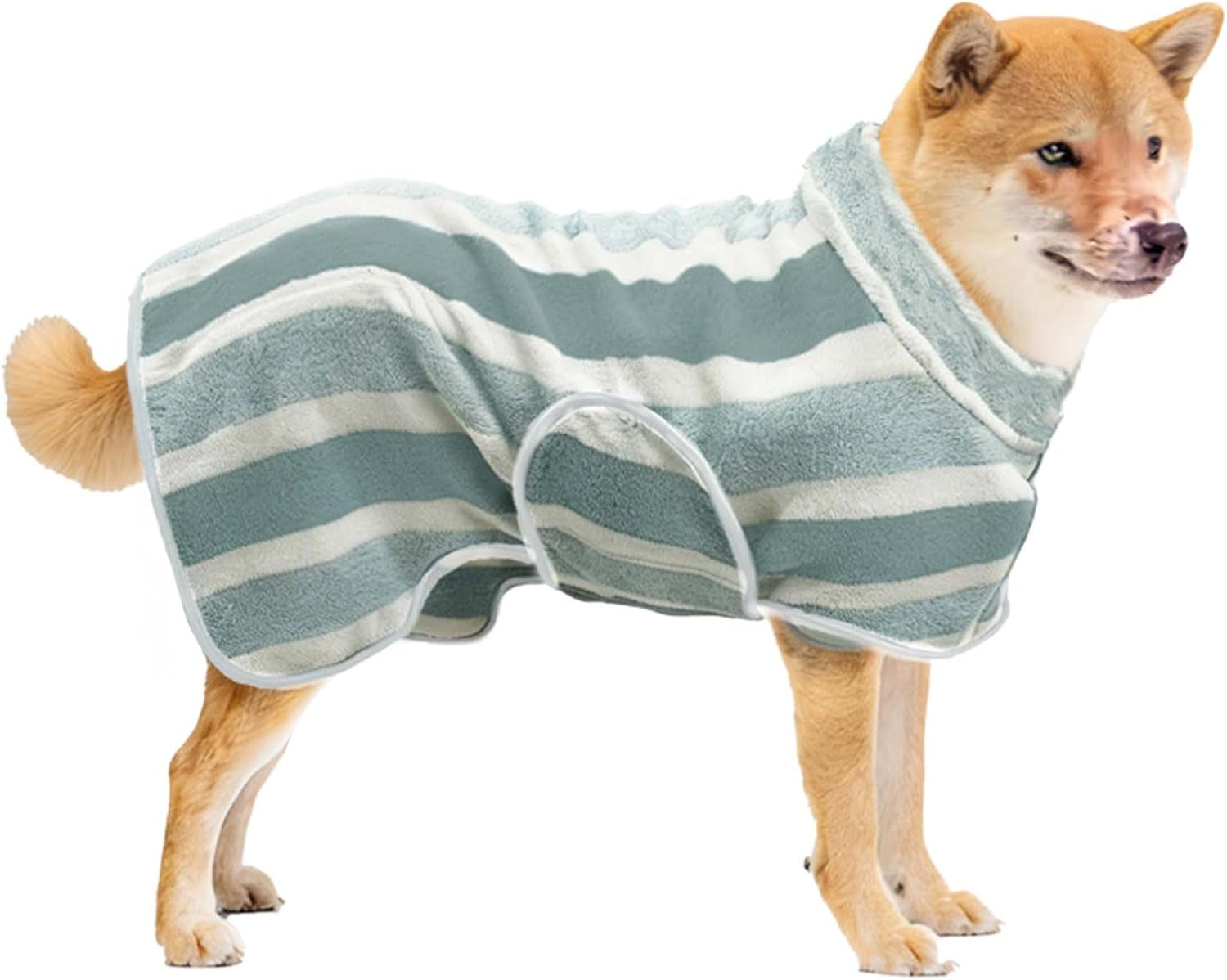 Fast Drying Dog Bathrobe, Super Absorbent Stripes Dogs Towel, Adjustable Warm Keeping Pet Puppy Bath Supplies (Green, M)