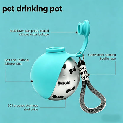 2-In-1 Portable Dog Water Bottle with Bowl, 10Oz Stainless Steel Travel Pet Water Dispenser, No-Spill Leak-Proof Design with Silicone Bowl, Perfect for Walking, Hiking, and Travel (Blue A)