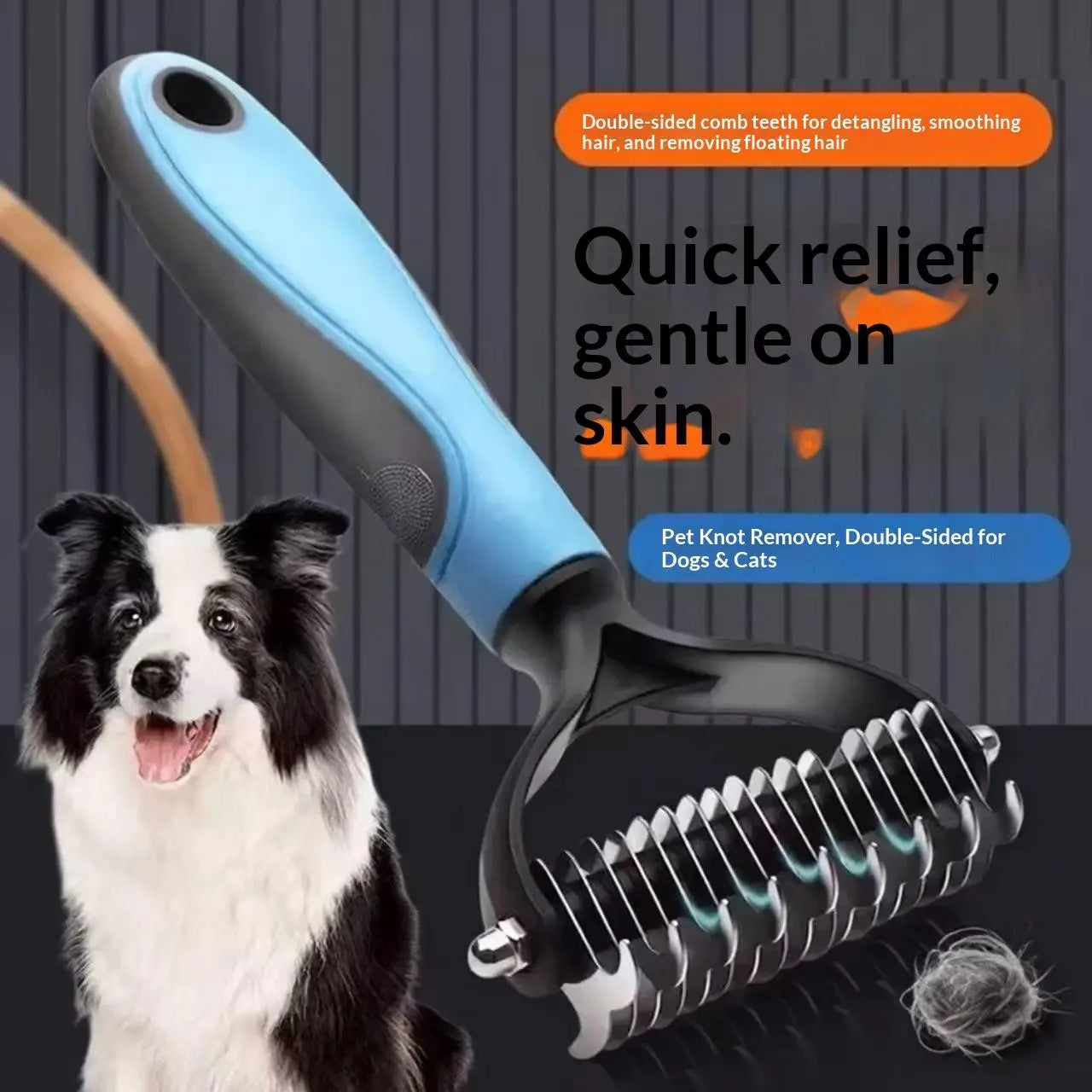 Pet Dematting Undercoat Rake for Long-Haired Dogs & Cats, Double-Sided Grooming Comb for Loose Fur and Light Tangles, Routine Pet Coat Care Tool, Results May Vary by Coat Type