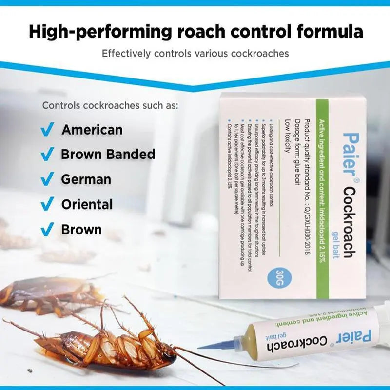 Paier Indoor Cockroach Killer, 4-Pack, 30G per Tube, 1 Dropper, 2 Nozzles, German Cockroach Control, Suitable for Both Indoor and Outdoor Use, Cockroach Gel, Applicable to American Cockroaches, German Cockroaches, and Other Cockroach Species.